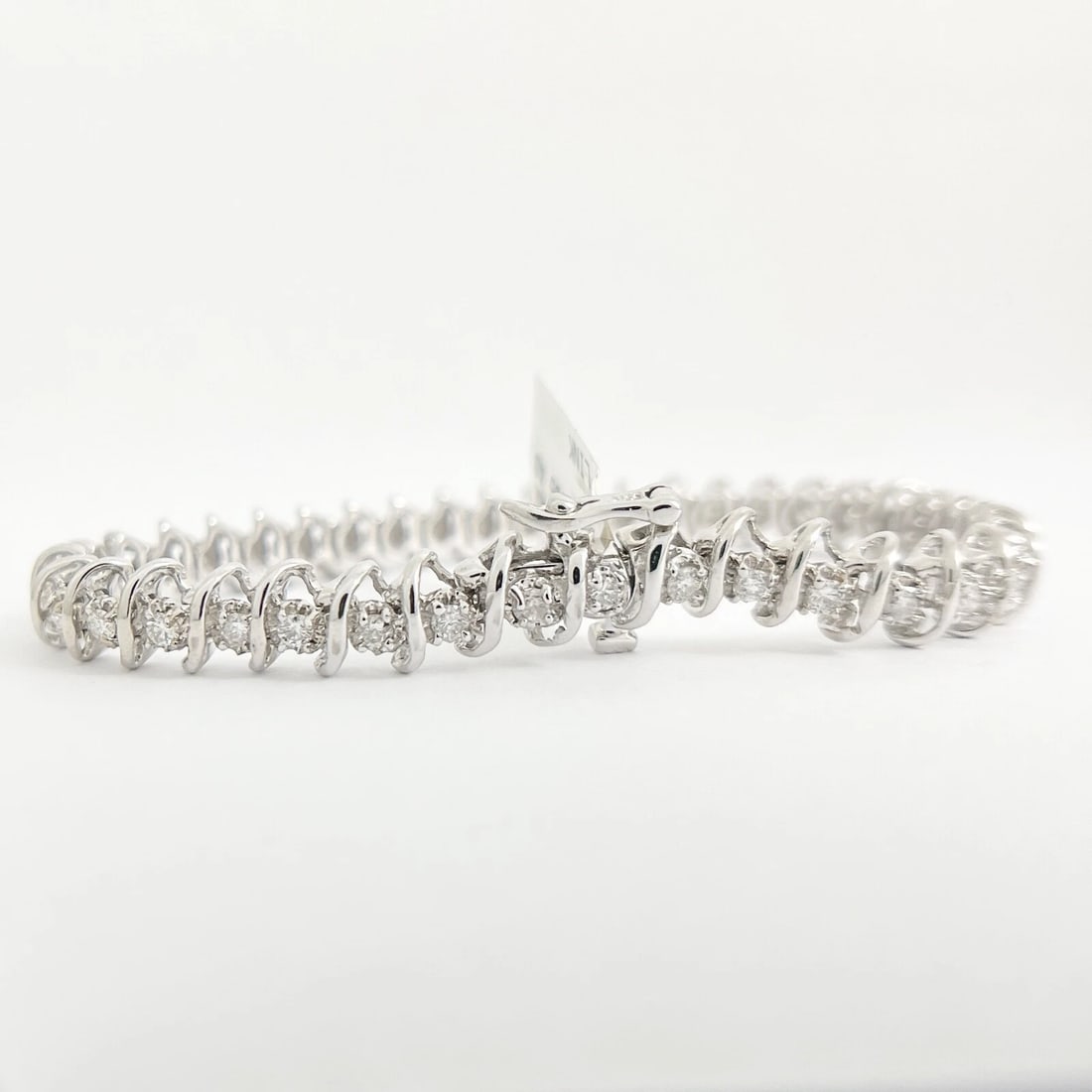 Round Diamond S-Link Tennis Bracelet 14K White Gold, 2.05 CTW - 7