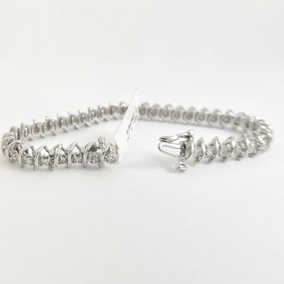 Round Diamond S-Link Tennis Bracelet 14K White Gold, 2.05 CTW - 9