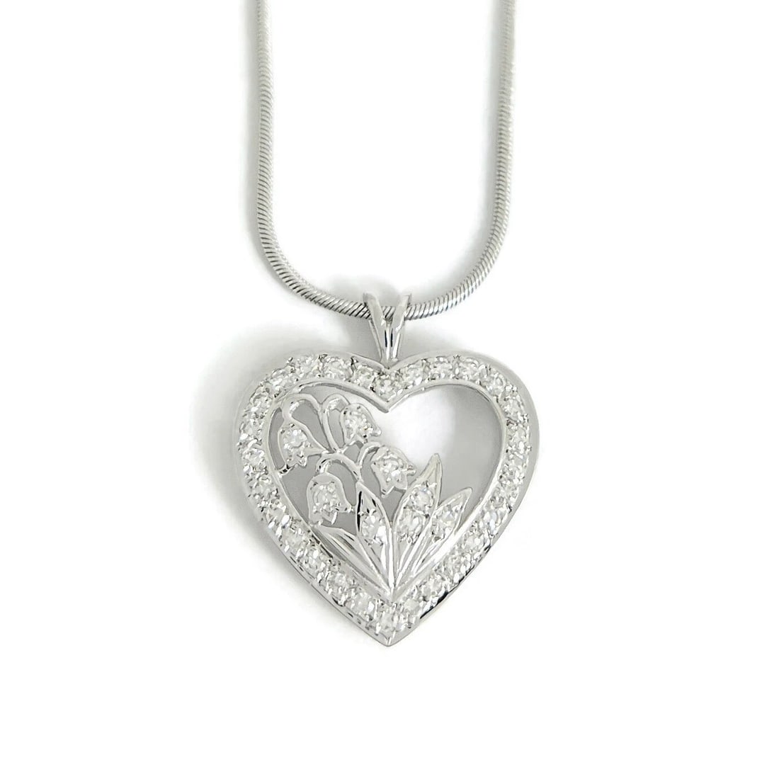 Pave Diamond Heart Flower Floral Pendant Necklace 14K White Gold, 1.05 CTW - 2