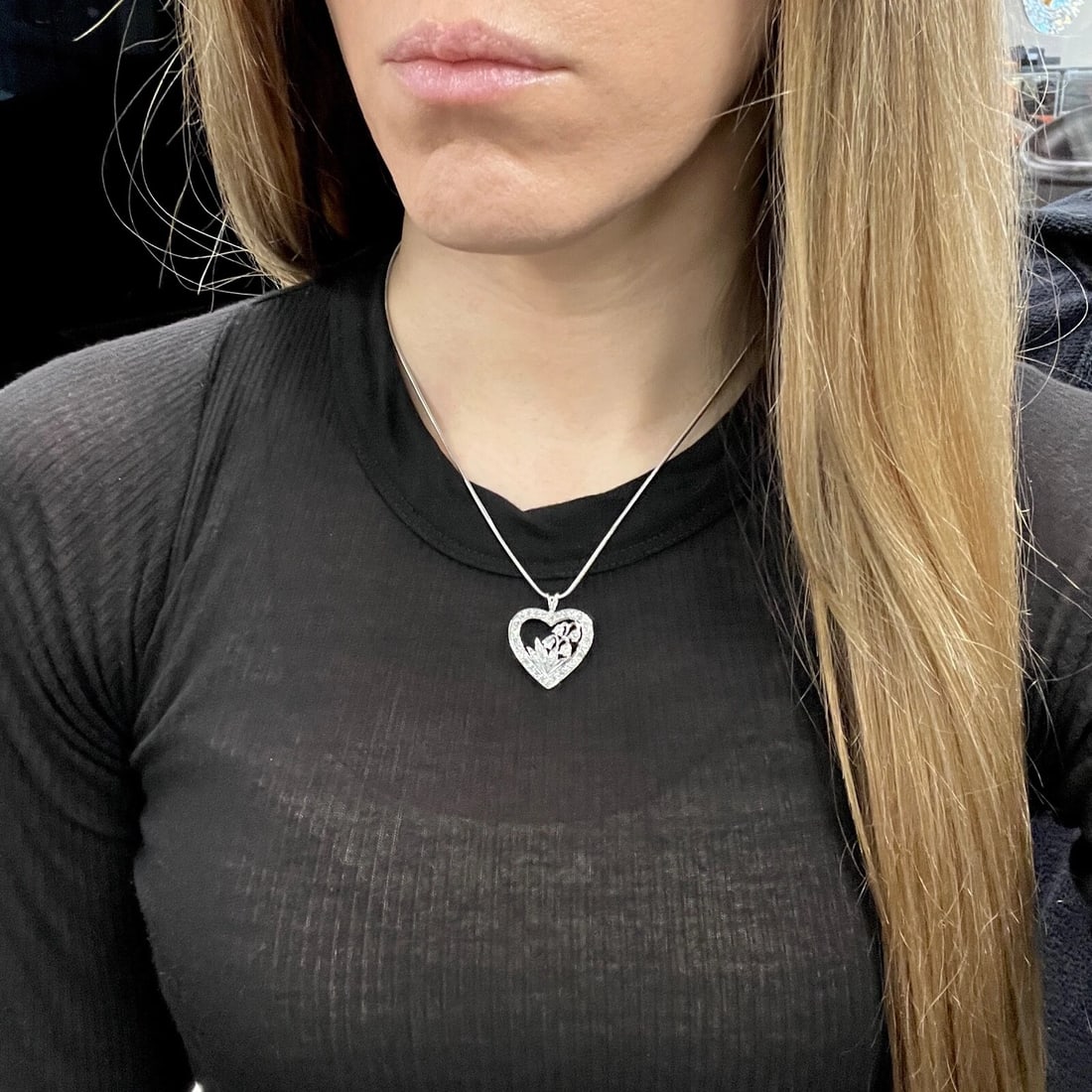 Pave Diamond Heart Flower Floral Pendant Necklace 14K White Gold, 1.05 CTW - 5