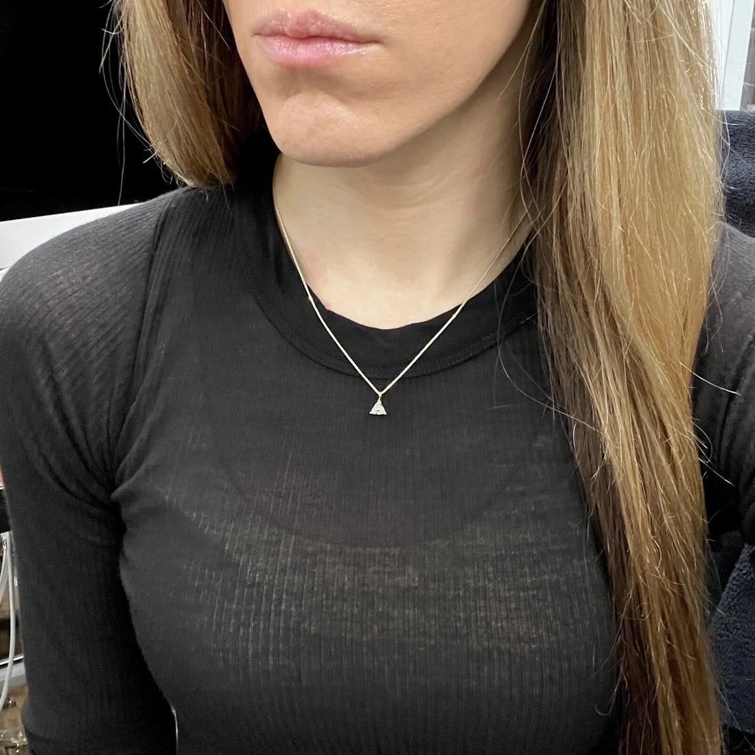 Trillion Solitaire Diamond Triangle Pendant Necklace 14K Yellow Gold, .55 CT - 5