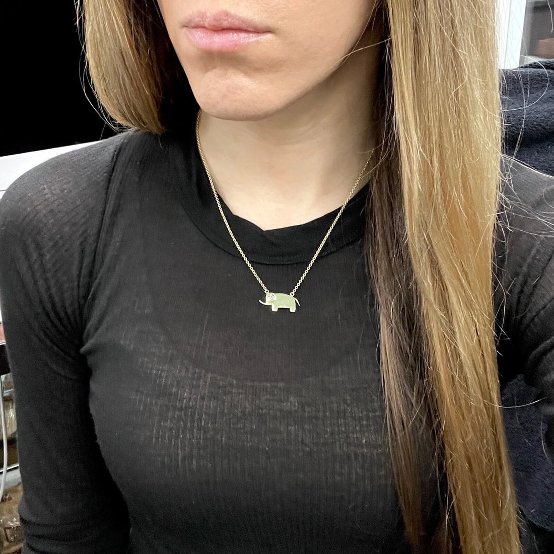 Diamond Elephant Animal Pendant Necklace 18K Yellow Gold, 16.5 Inches, .08 CT - 5