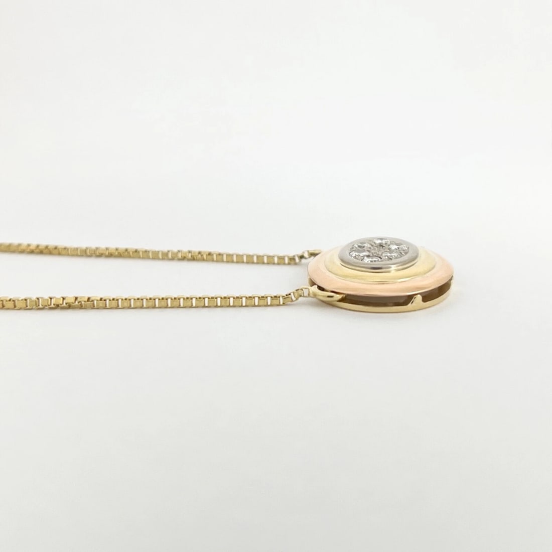 Tri-Color Diamond Cluster Oval Pendant Necklace 18K Yellow Rose Gold, .48 CTW - 6