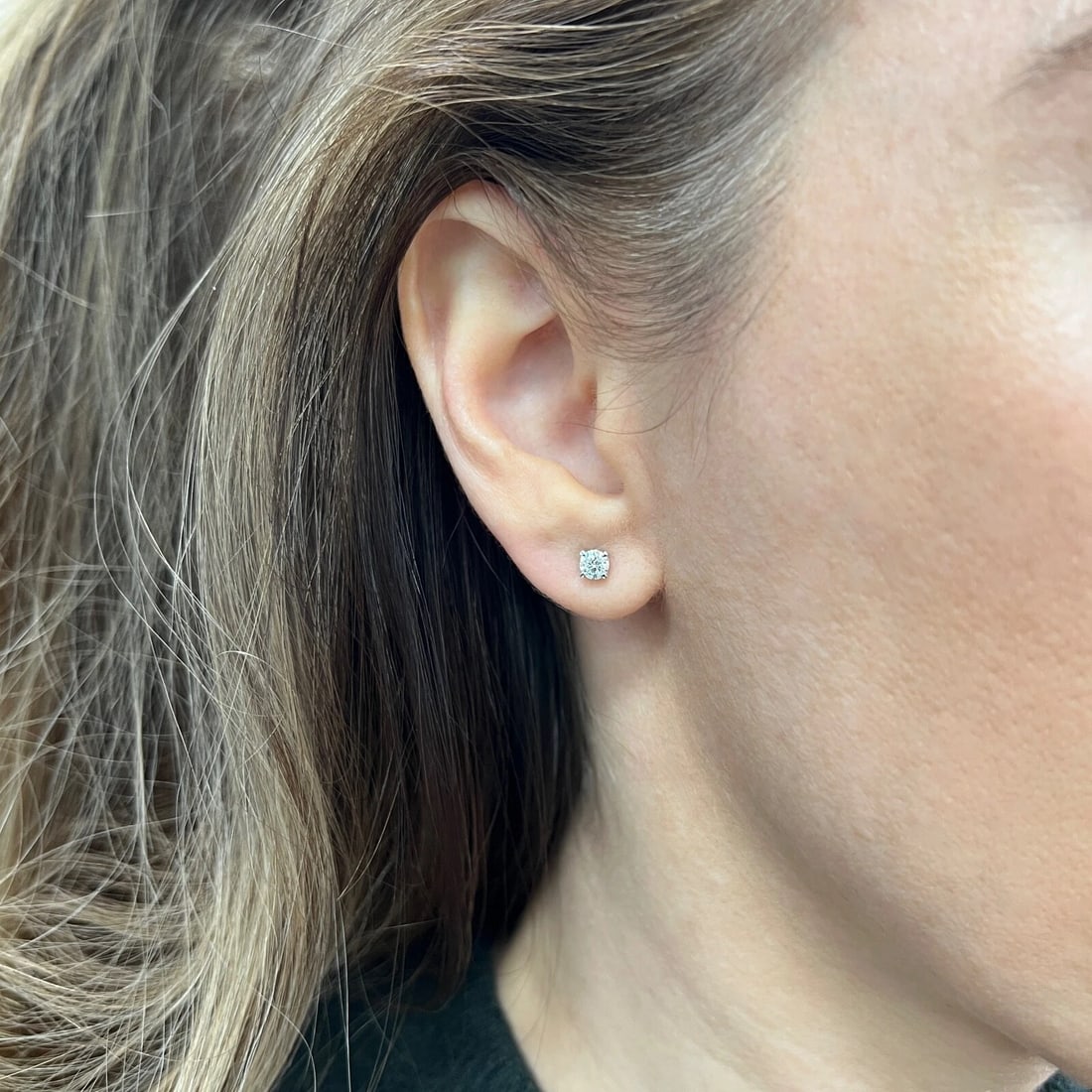 Round Diamond Stud Earrings 14K White Gold 4-Prong Basket, .50 CTW - 5