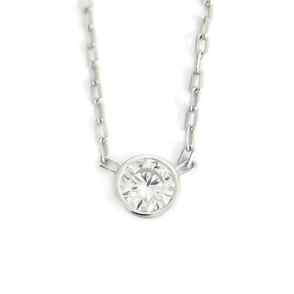 Round Bezel Solitaire Diamond Pendant Necklace 14K White Gold .61 CT - 2