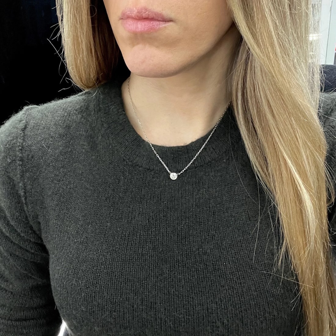 Round Bezel Solitaire Diamond Pendant Necklace 14K White Gold .61 CT - 5