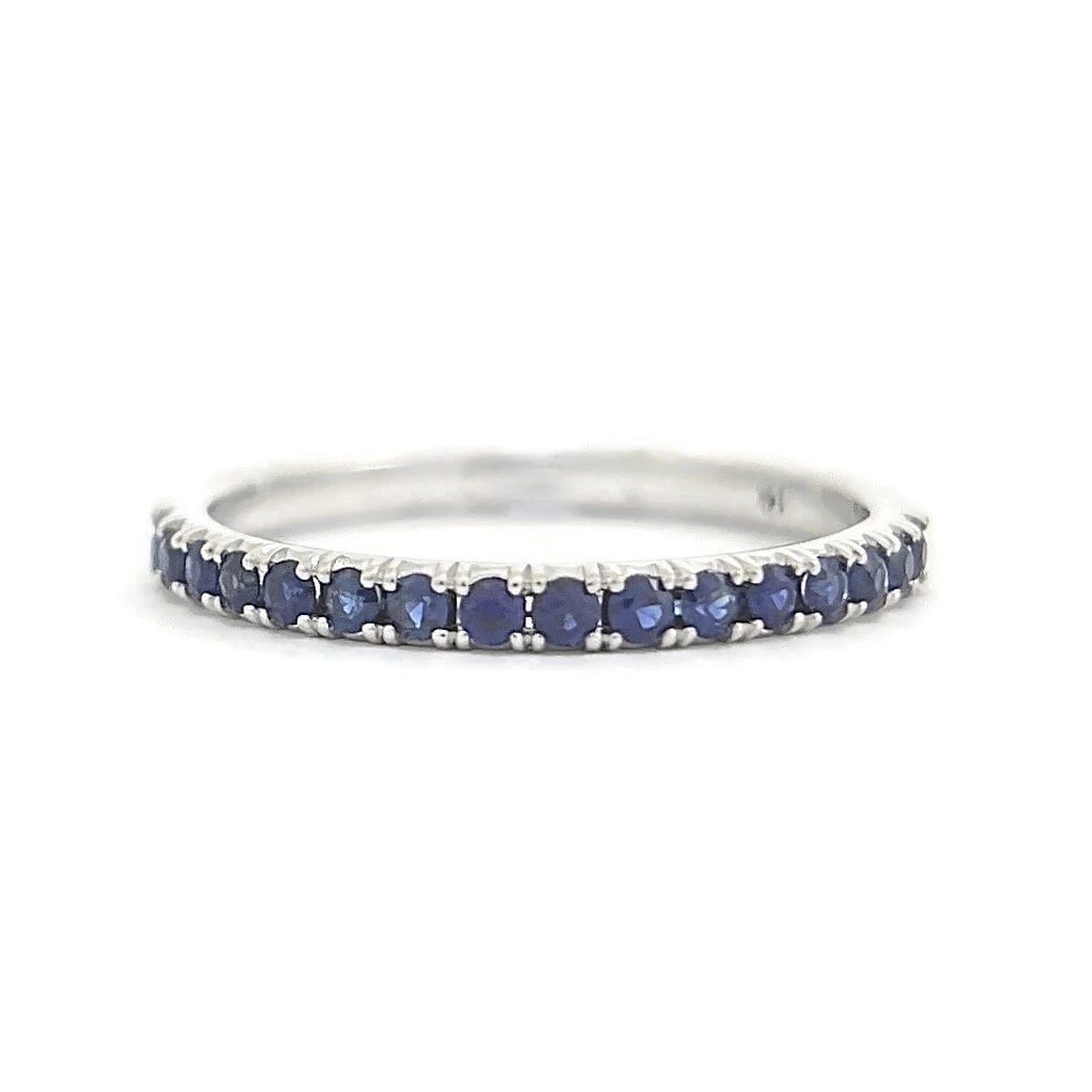Thin Round Blue Sapphire Gemstone Band Ring 14K White Gold, .45 CTW - 2
