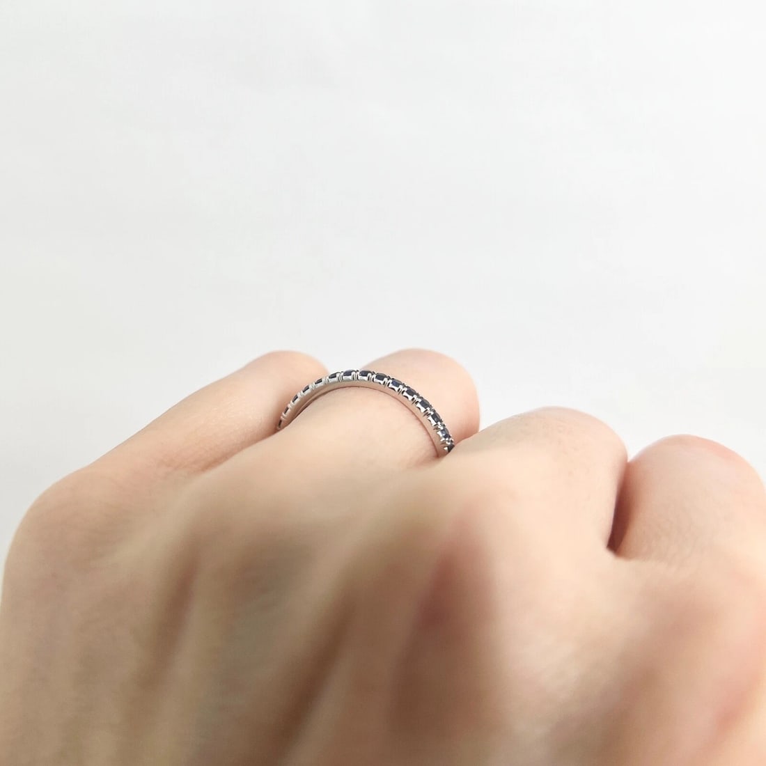 Thin Round Blue Sapphire Gemstone Band Ring 14K White Gold, .45 CTW - 7