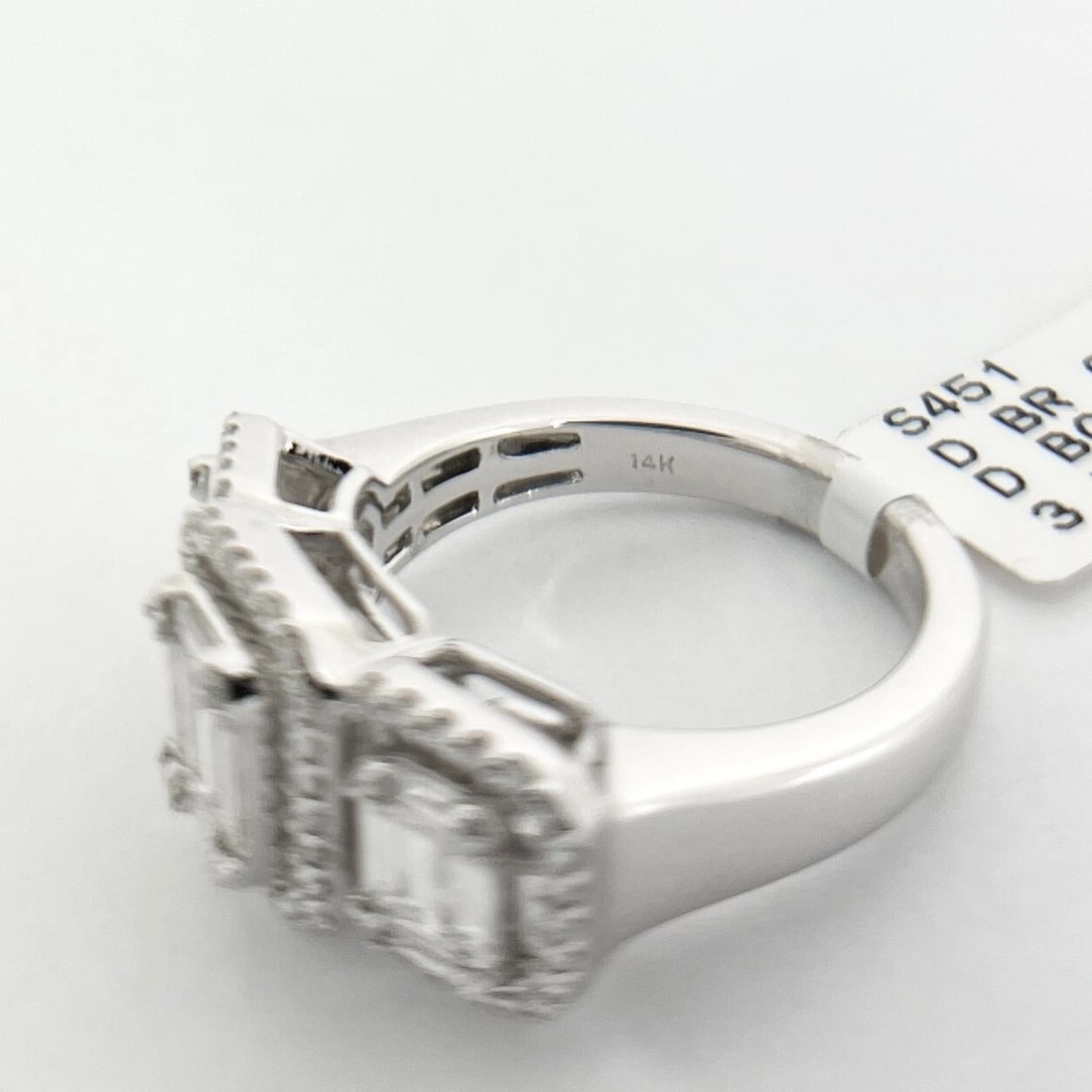 3-Stone Rectangle Diamond Cluster Halo Ring 14K White Gold, 1.65 CTW - 11