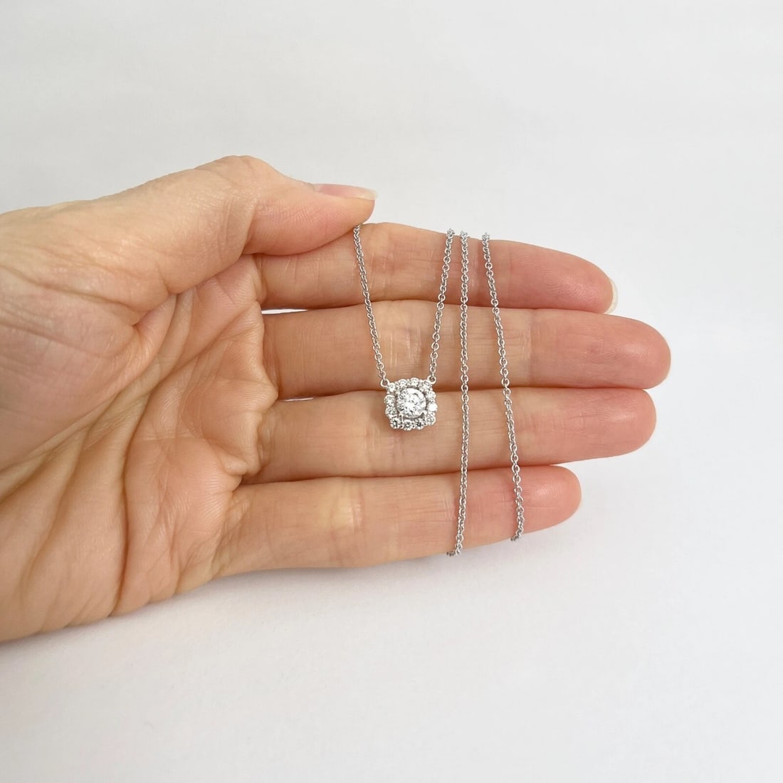 Cushion Halo Round Diamond Pendant Necklace 14K White Gold, 18 Inches, .68 CTW - 4