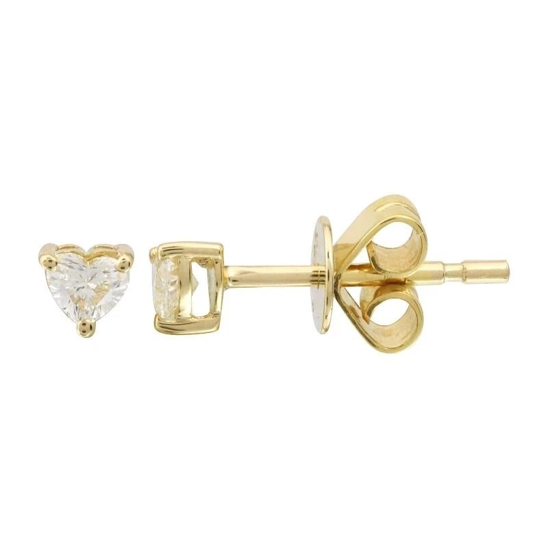 Small Heart Diamond Stud Earrings 14K Yellow Gold .24 CTW - 2