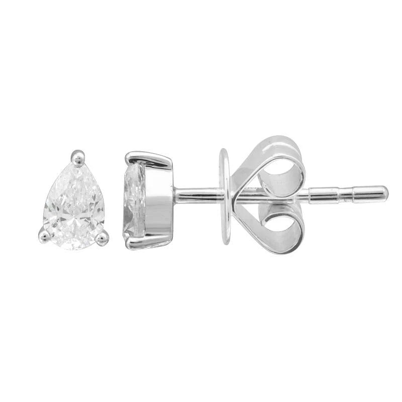 Pear Diamond Stud Earrings 14K White Gold .42 CTW - 2