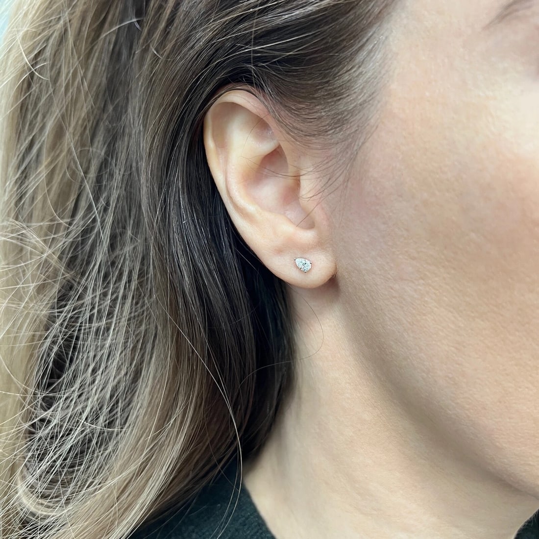 Pear Diamond Stud Earrings 14K White Gold .42 CTW - 6