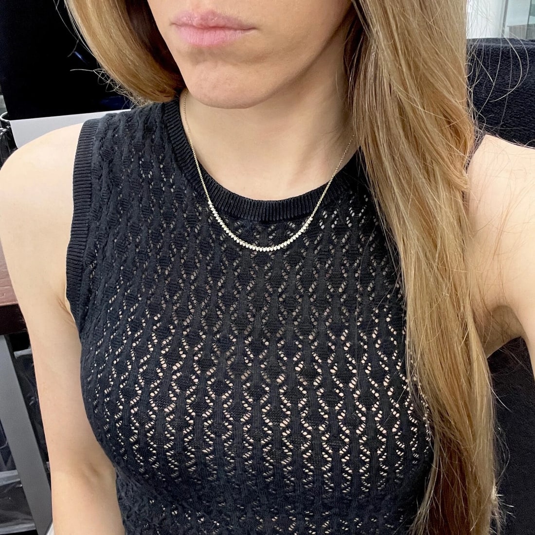 Half Diamond Tennis Chain Necklace 14K Yellow Gold Adjustable, .85 CTW - 5