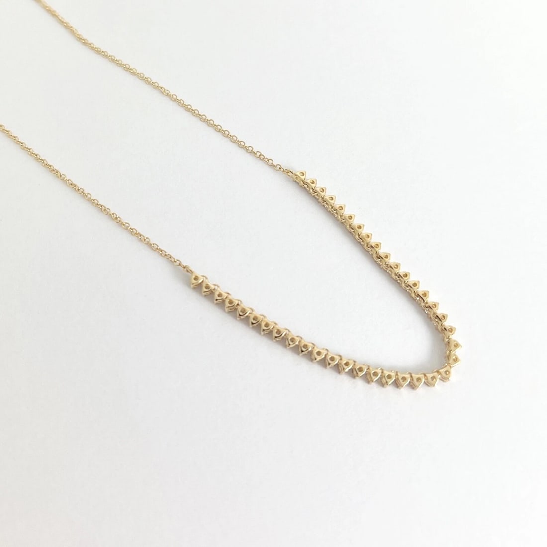 Half Diamond Tennis Chain Necklace 14K Yellow Gold Adjustable, .85 CTW - 7