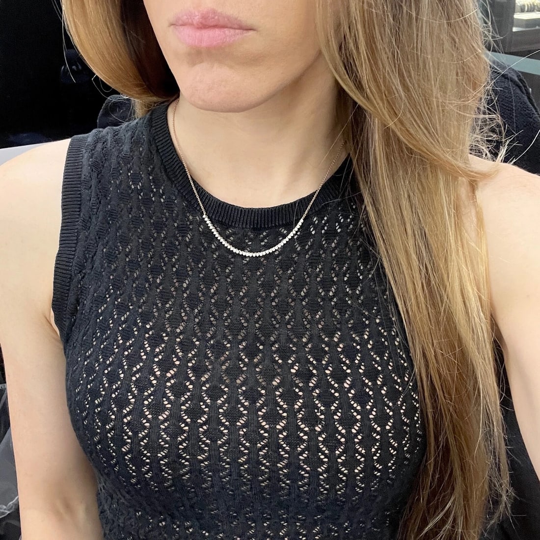 Half Diamond Tennis Chain Necklace 14K Pink Rose Gold Adjustable, .85 CTW - 5