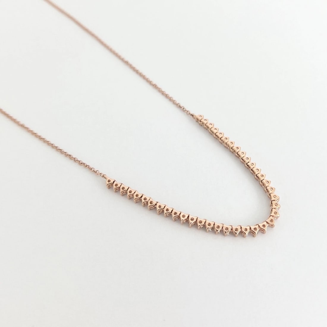 Half Diamond Tennis Chain Necklace 14K Pink Rose Gold Adjustable, .85 CTW - 7