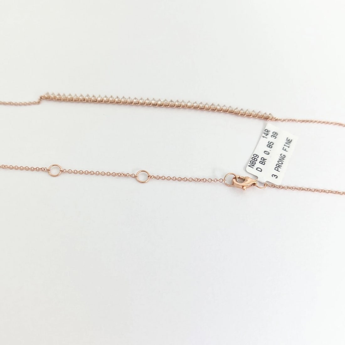 Half Diamond Tennis Chain Necklace 14K Pink Rose Gold Adjustable, .85 CTW - 8