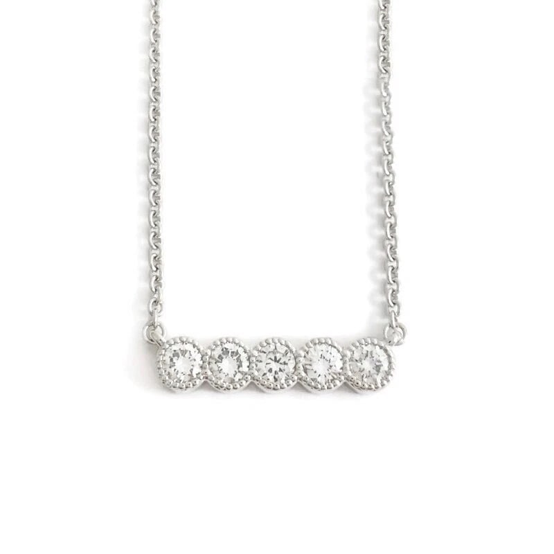 Round 5-Stone Bezel Set Diamond Bar Pendant Necklace 14K White Gold, .80 CTW - 2