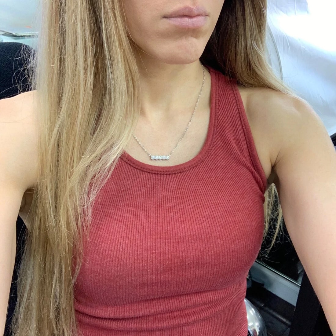 Round 5-Stone Bezel Set Diamond Bar Pendant Necklace 14K White Gold, .80 CTW - 4