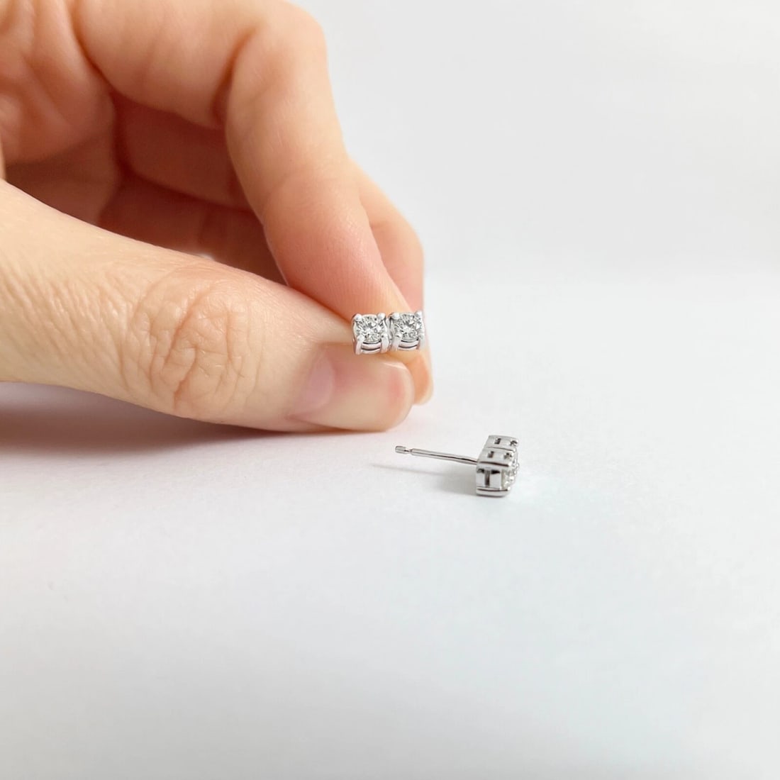 2-Stone Diamond Bar Stud Earrings 14K White Gold .43 CTW - 4