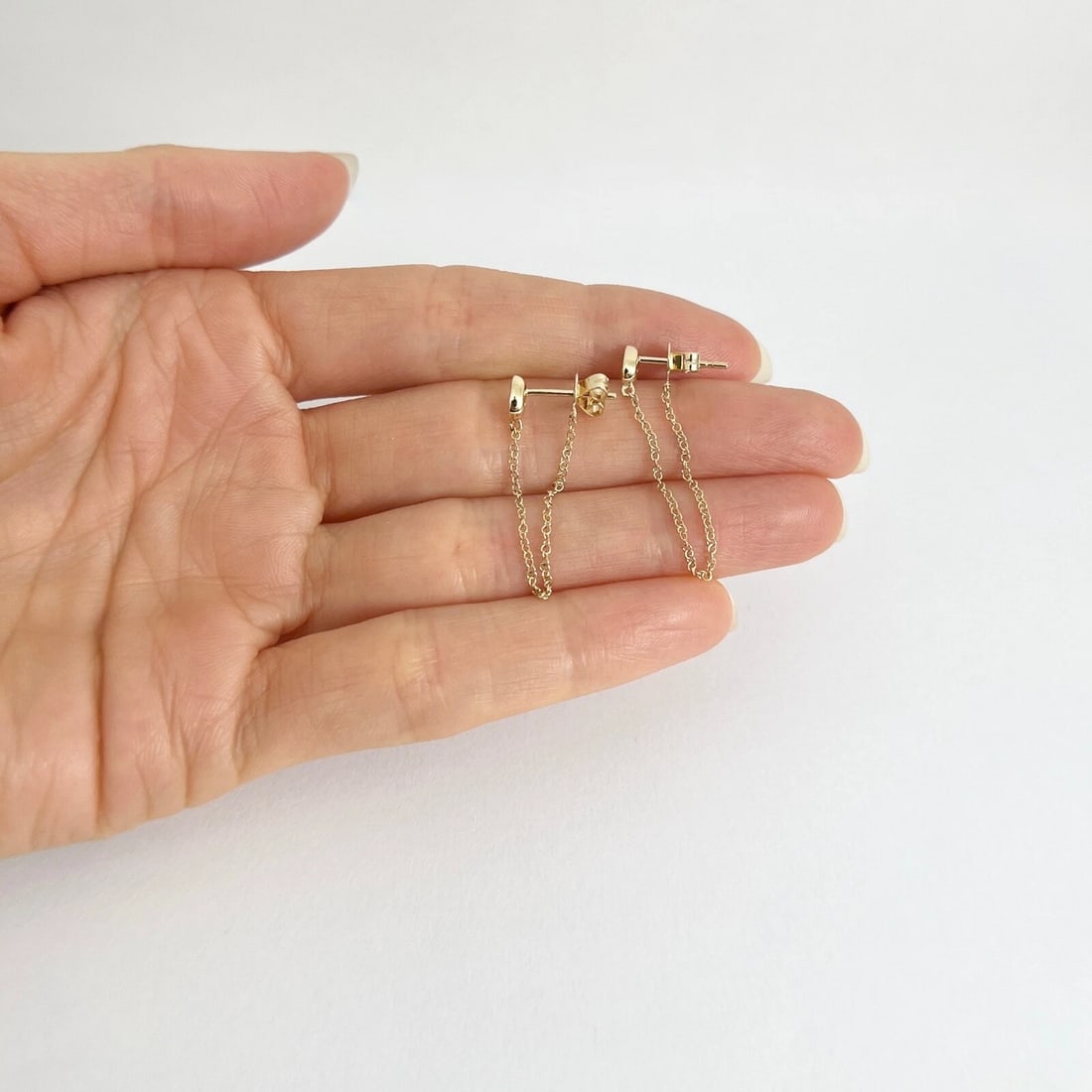 Pear Diamond Bezel Chain Teardrop Dangle Drop Earrings 14K Yellow Gold 1.25 Inch - 5