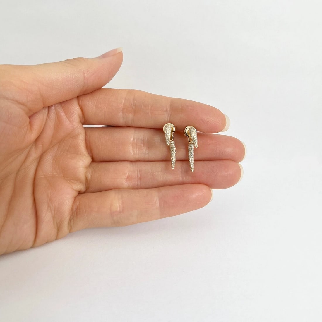 Pave Diamond Horn Claw Drop Earrings 14K Yellow Gold .50 CTW - 3