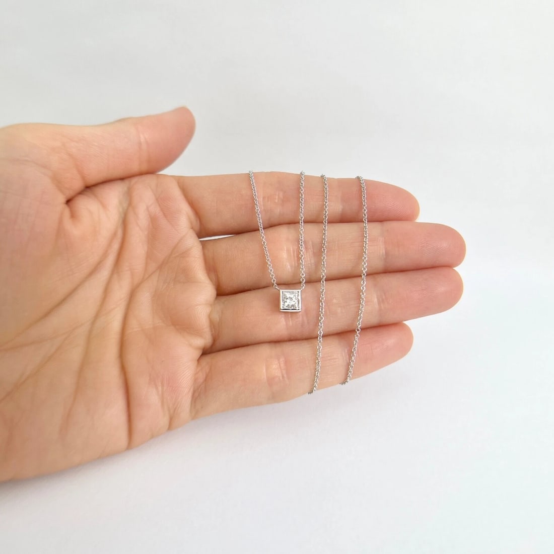 GIA Princess Bezel Solitaire Diamond Pendant Necklace 14K White Gold .50 CT - 3