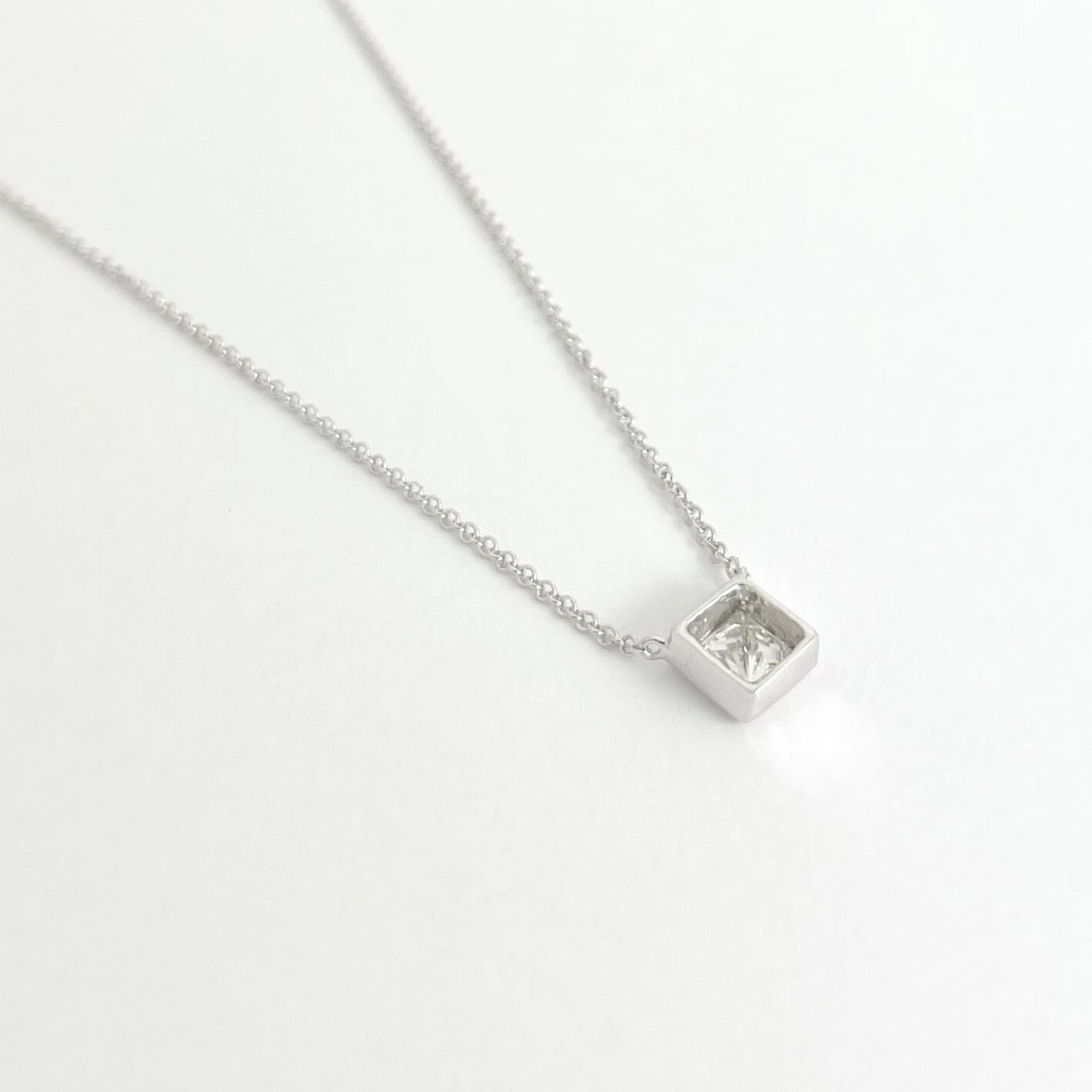 GIA Princess Bezel Solitaire Diamond Pendant Necklace 14K White Gold .50 CT - 7