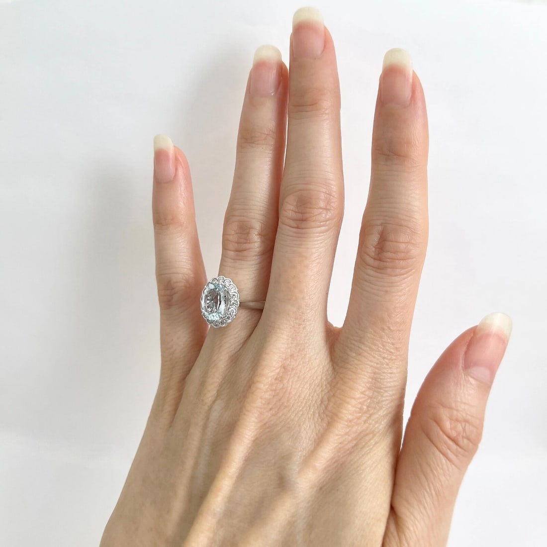 Oval Aquamarine Diamond Halo Gemstone Ring 14K White Gold, 2.08 CTW - 4