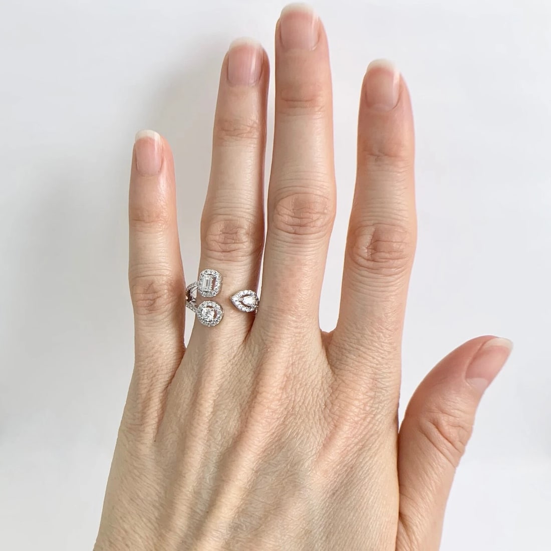 Multishape Diamond Halo Wrap Statement Ring 18K White Gold, .71 CTW - 4