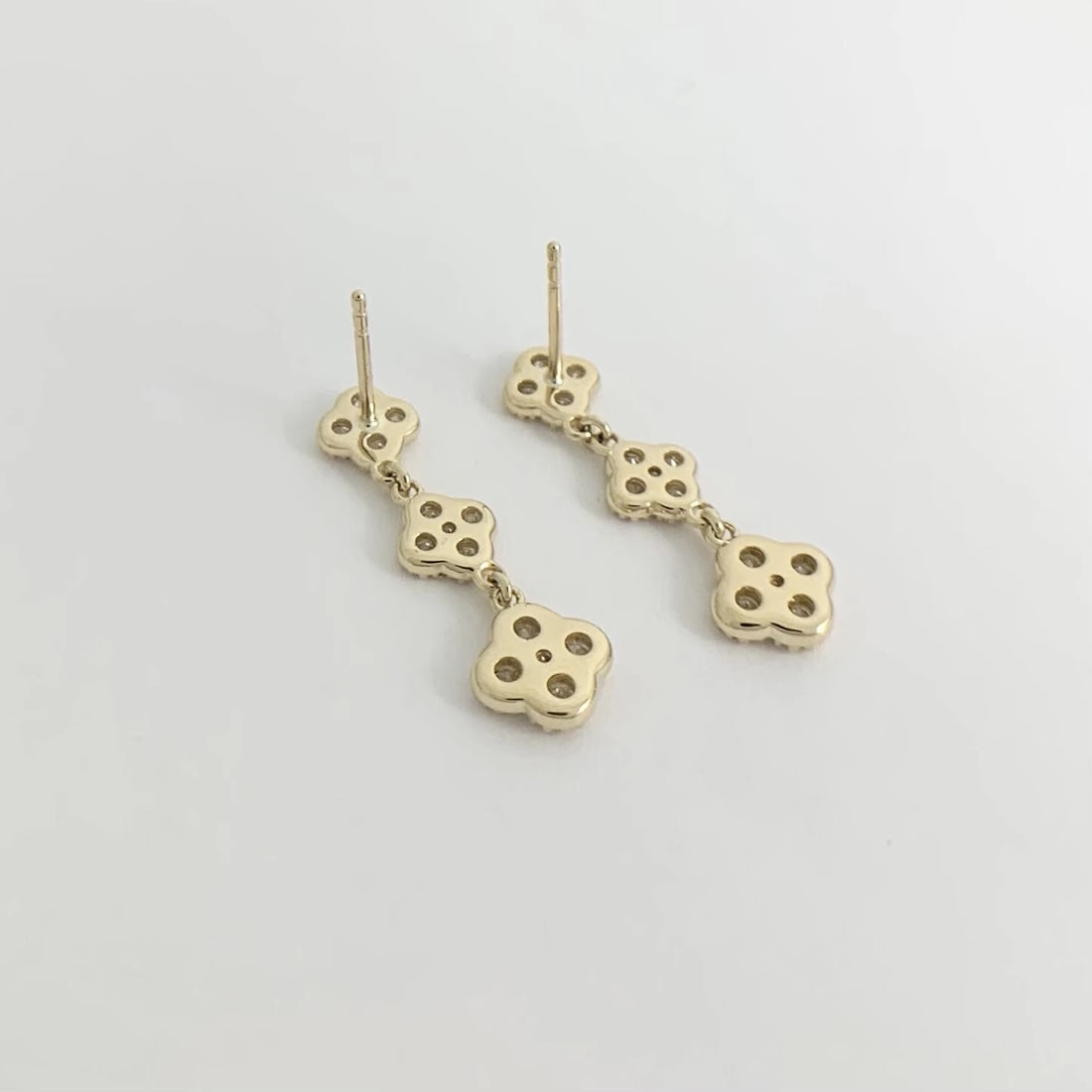 Cluster Diamond Clover Dangle Drop Earrings 14K Yellow Gold, 1.75 CTW - 7