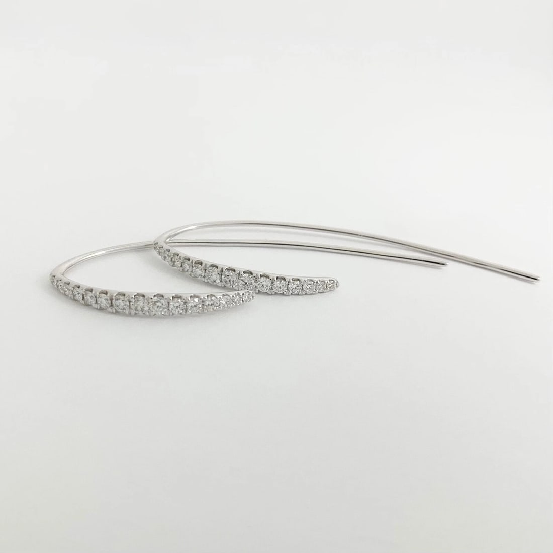 Long Diamond Drop Hook Earrings 18K White Gold .76 CTW - 8