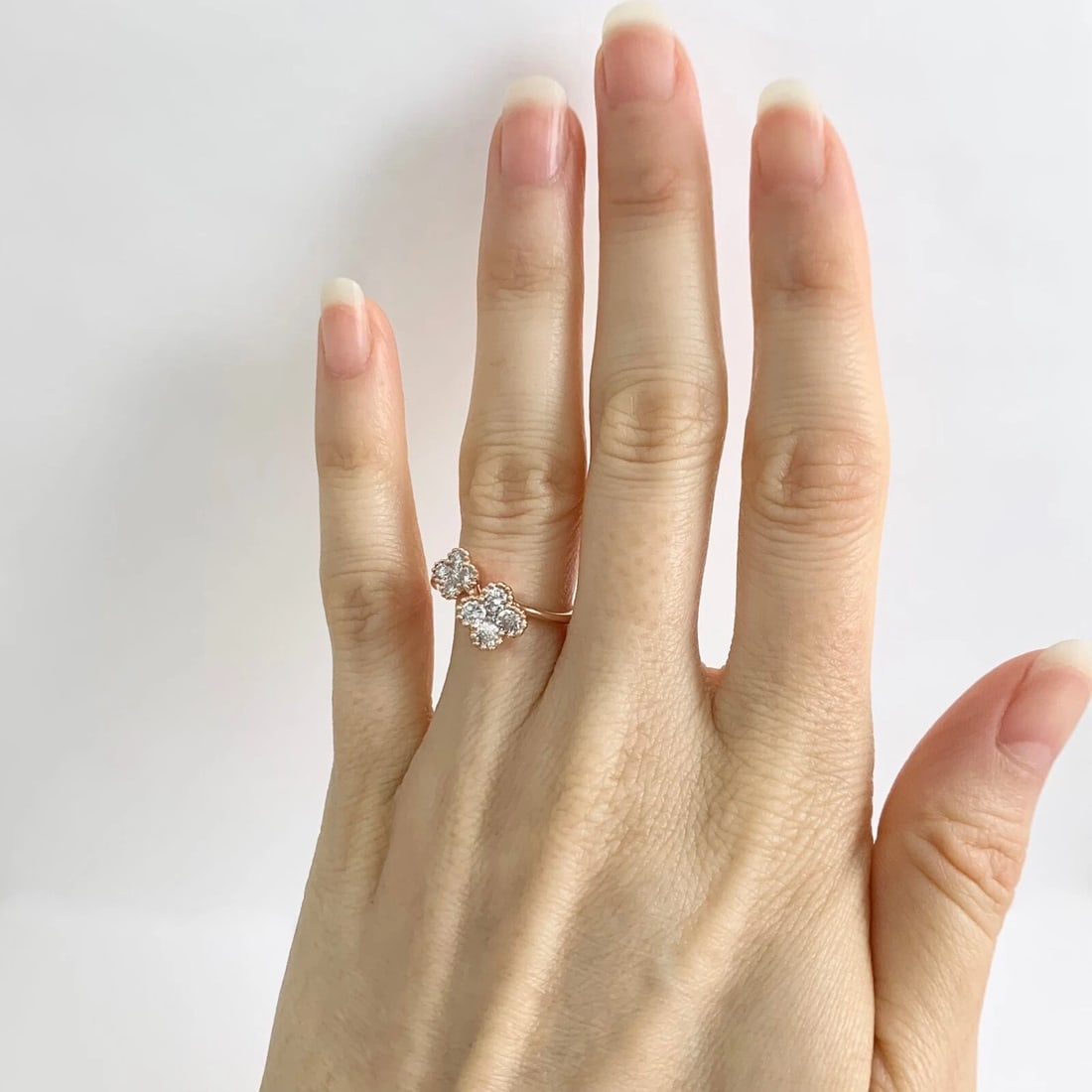 Cluster Diamond Clover Milgrain Bypass Wrap Ring 14K Pink Rose Gold, .80 CTW - 4