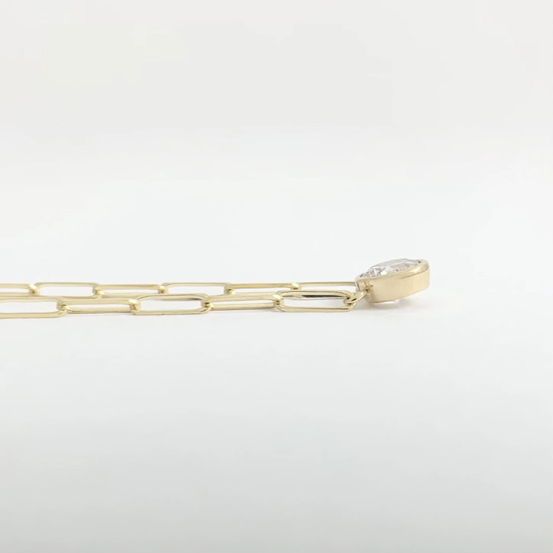 GIA Round Bezel Solitaire Diamond Paperclip Necklace 14K Yellow Gold .50 CT - 7