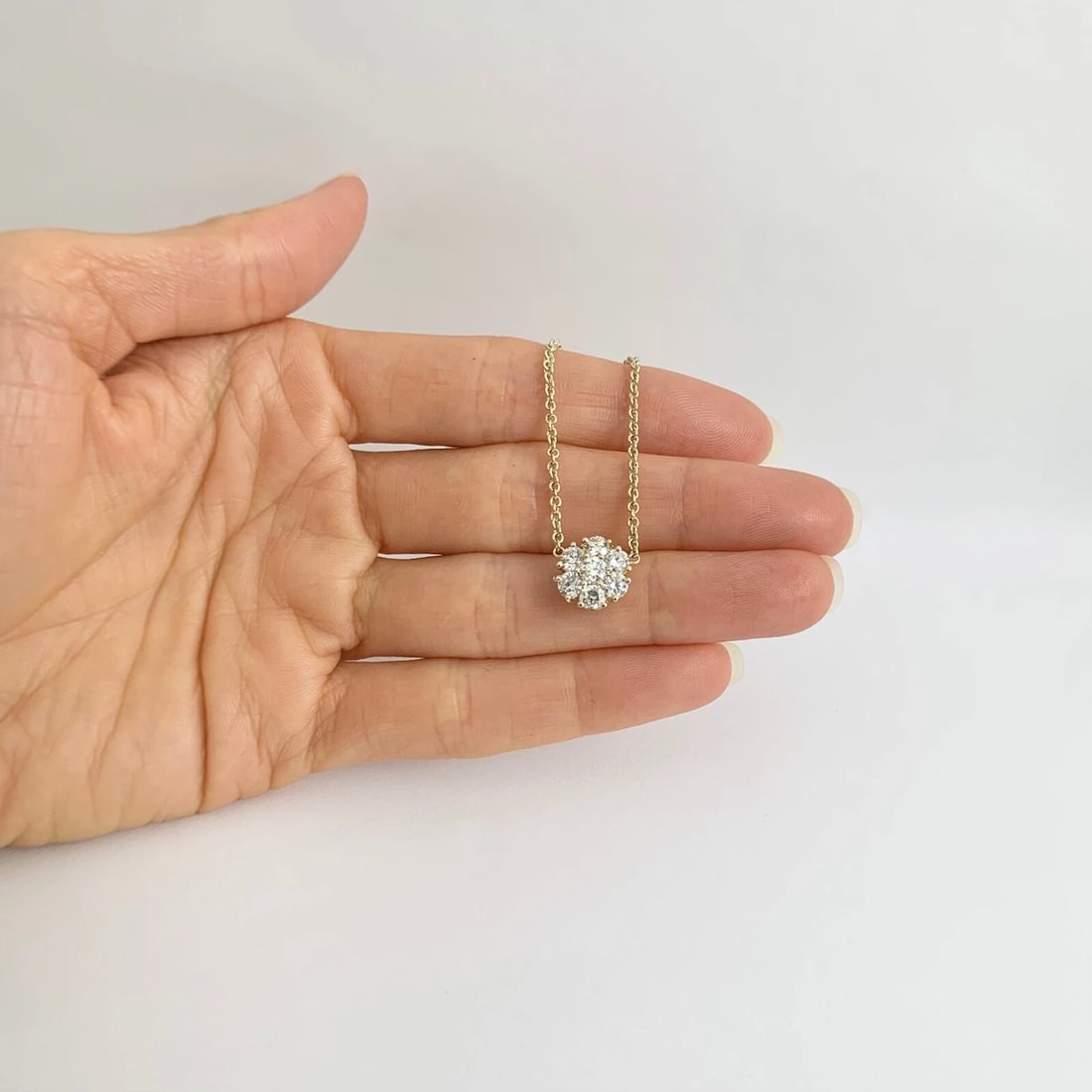 Round Cluster Flower Diamond Pendant Necklace 14K Yellow Gold 1.15 CTW - 4