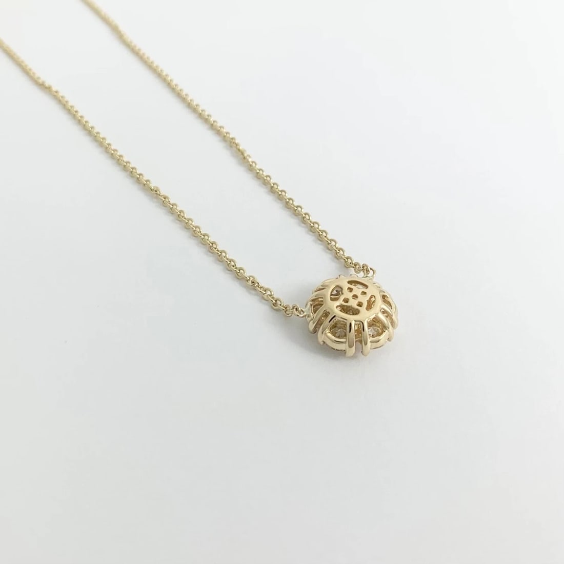 Round Cluster Flower Diamond Pendant Necklace 14K Yellow Gold 1.15 CTW - 7