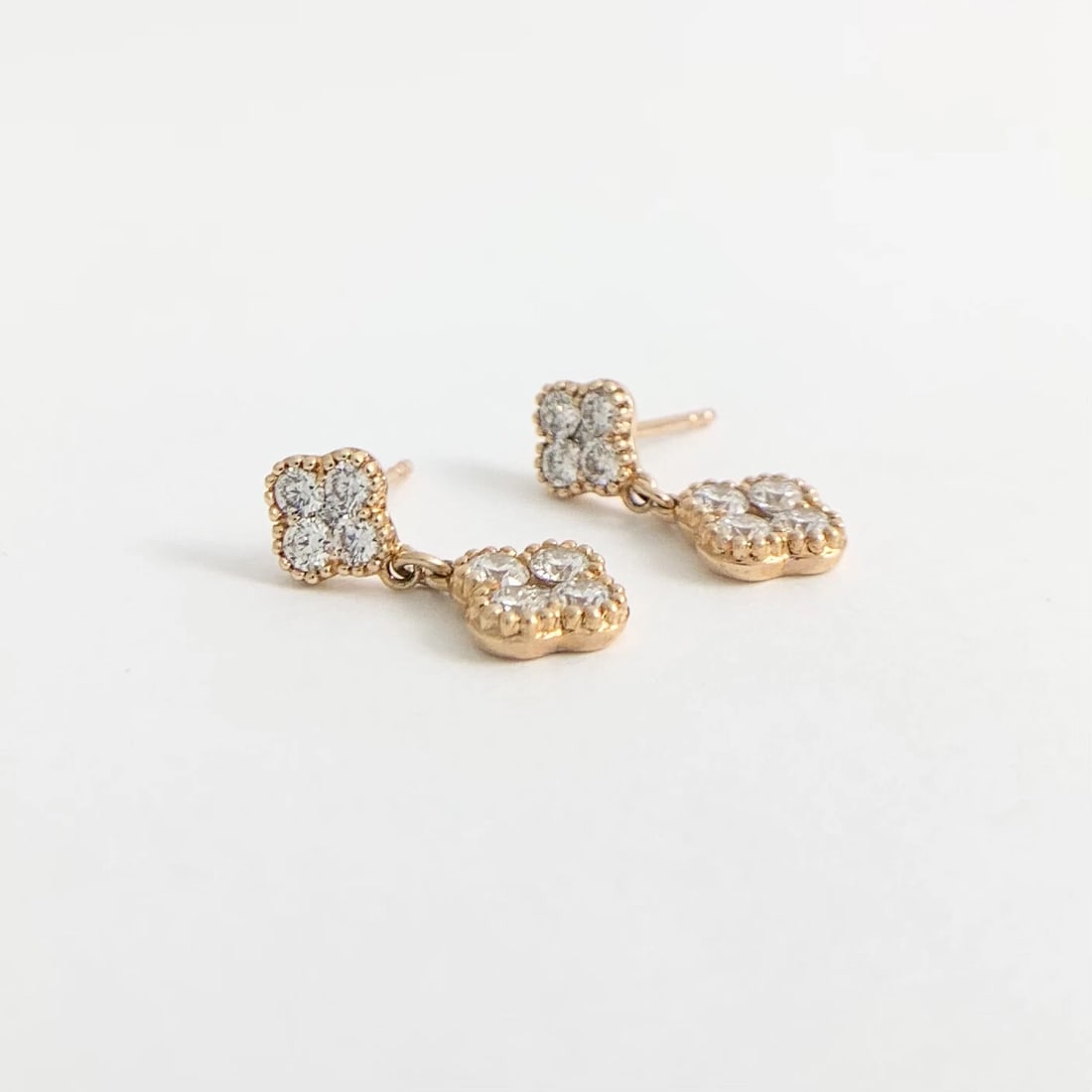 Cluster Diamond Clover Dangle Drop Earrings 14K Pink Rose Gold, 1.22 CTW - 6