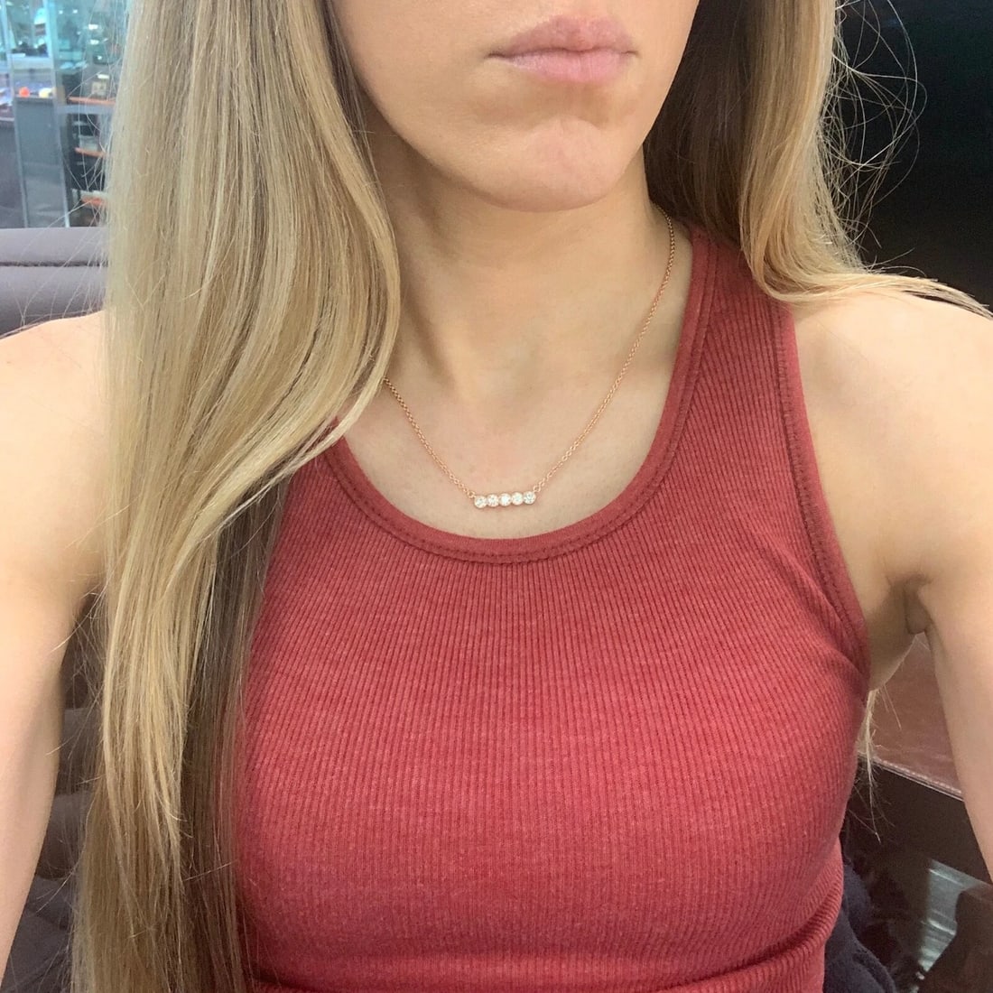 Milgrain Bezel Straight Diamond Bar Pendant Necklace 14K Rose Gold, 1.01 CTW - 5