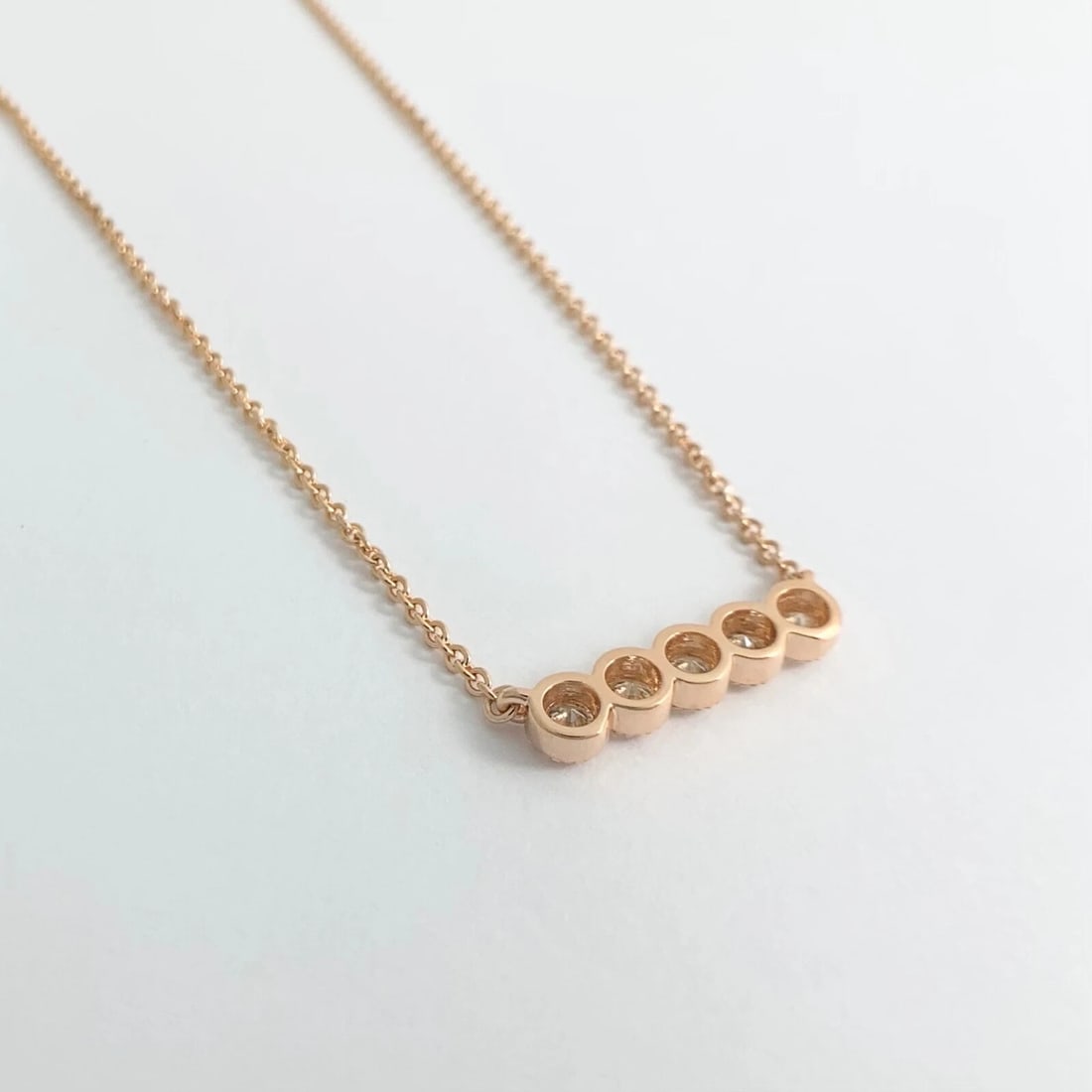 Milgrain Bezel Straight Diamond Bar Pendant Necklace 14K Rose Gold, 1.01 CTW - 7