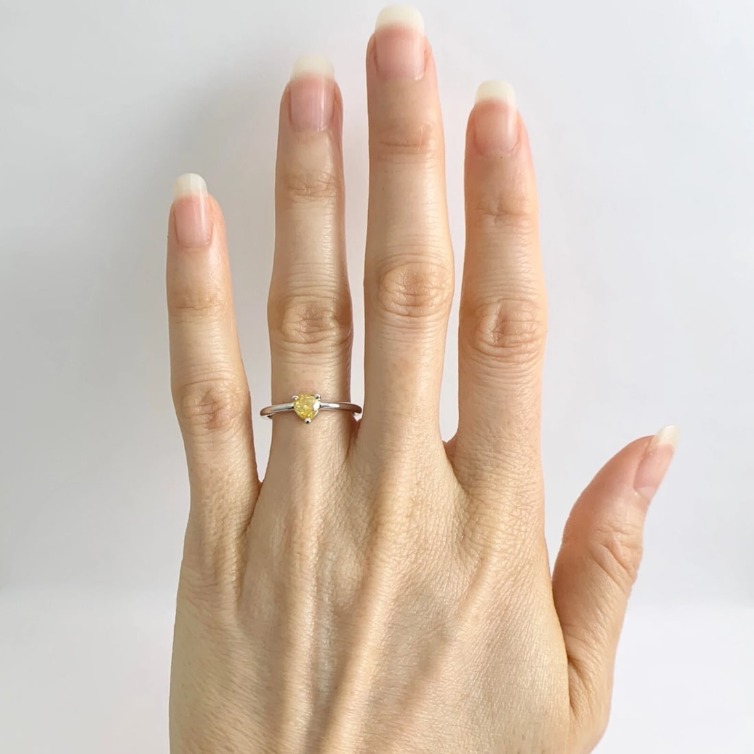 Yellow Diamond Heart Statement Ring 14K White Gold .41 CT - 3