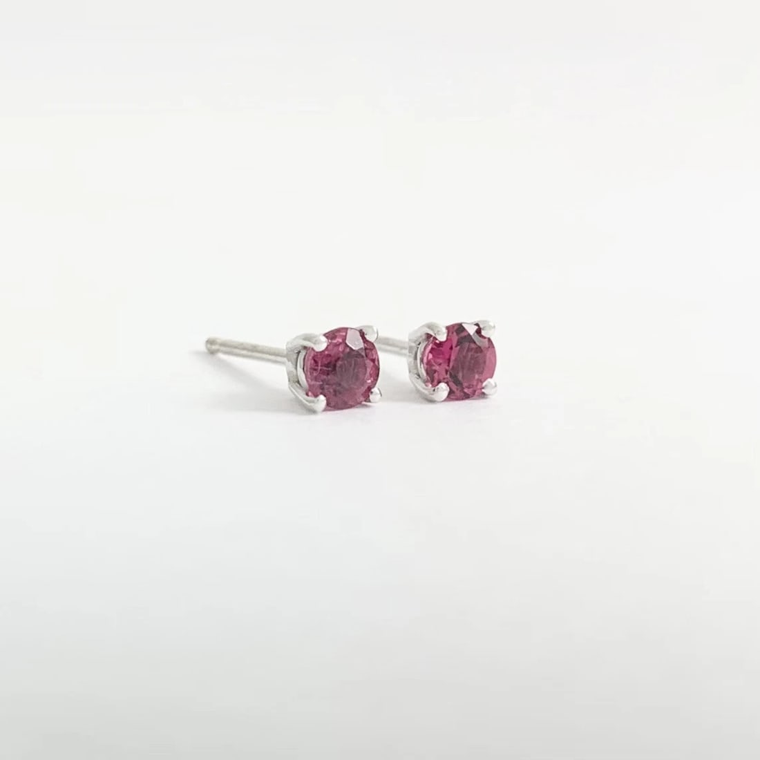 Small Round Pink Tourmaline Gemstone Stud Earrings 14K White Gold .25 CTW .55 Gr - 6