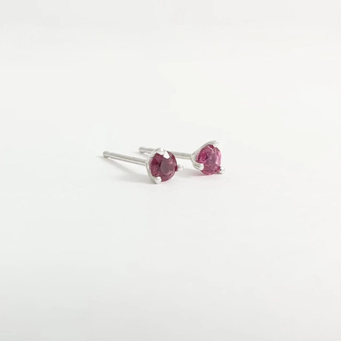 Small Round Pink Tourmaline Gemstone Stud Earrings 14K White Gold, .25 CTW - 6