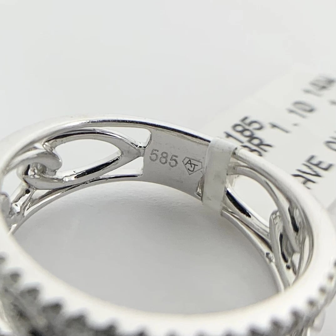 Wide Open Oval Link Pave Diamond Ring Statement Band 14K White Gold, 1.10 CTW - 11