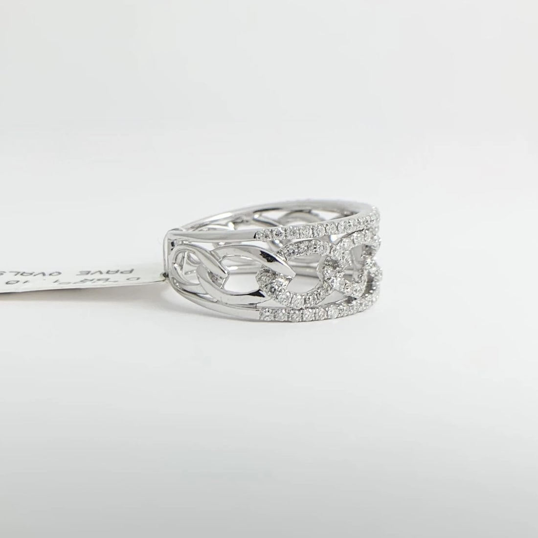 Wide Open Oval Link Pave Diamond Ring Statement Band 14K White Gold, 1.10 CTW - 9