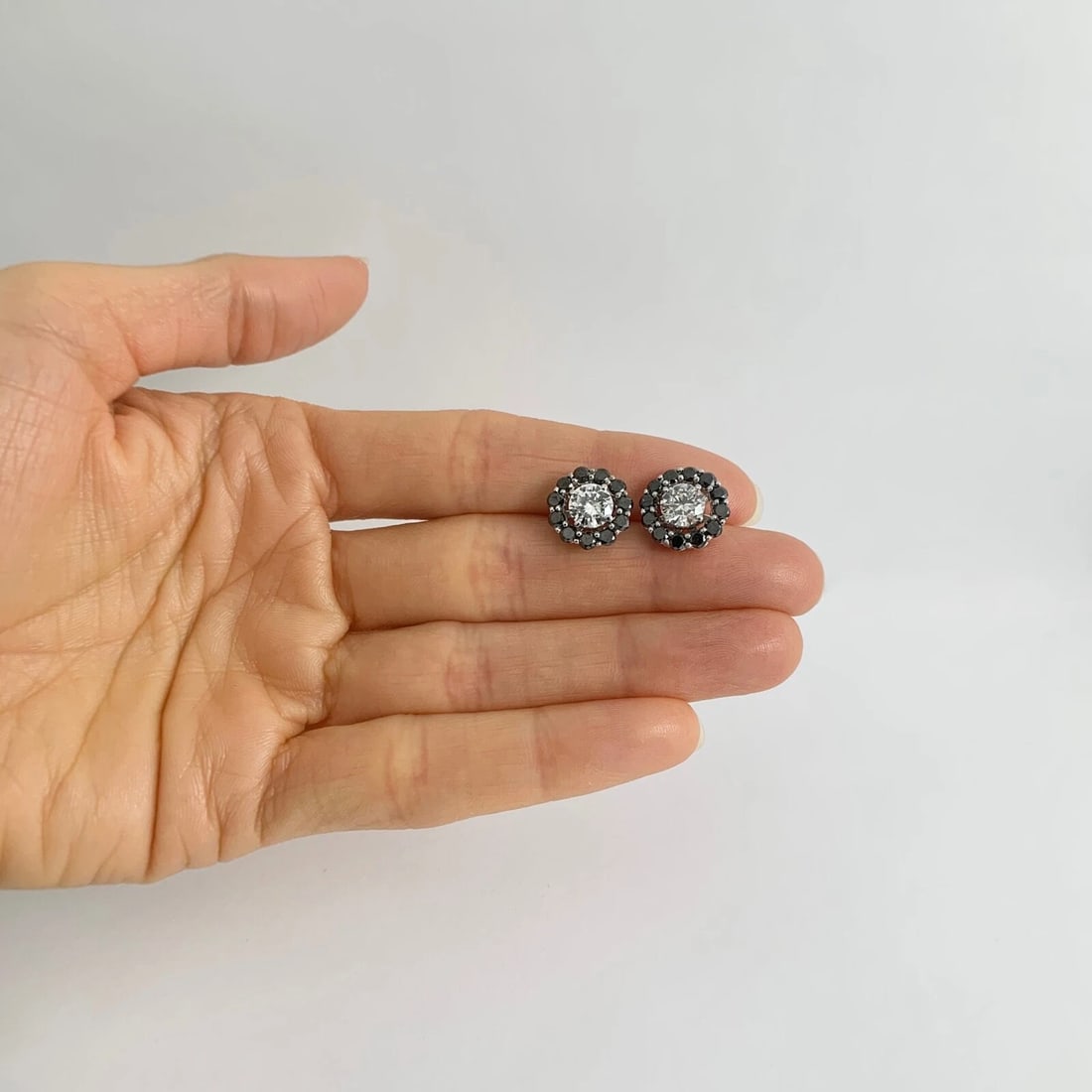 Black Diamond Halo Earring Jackets Enhancers 14K White Gold for 1.50 CTW Studs - 4