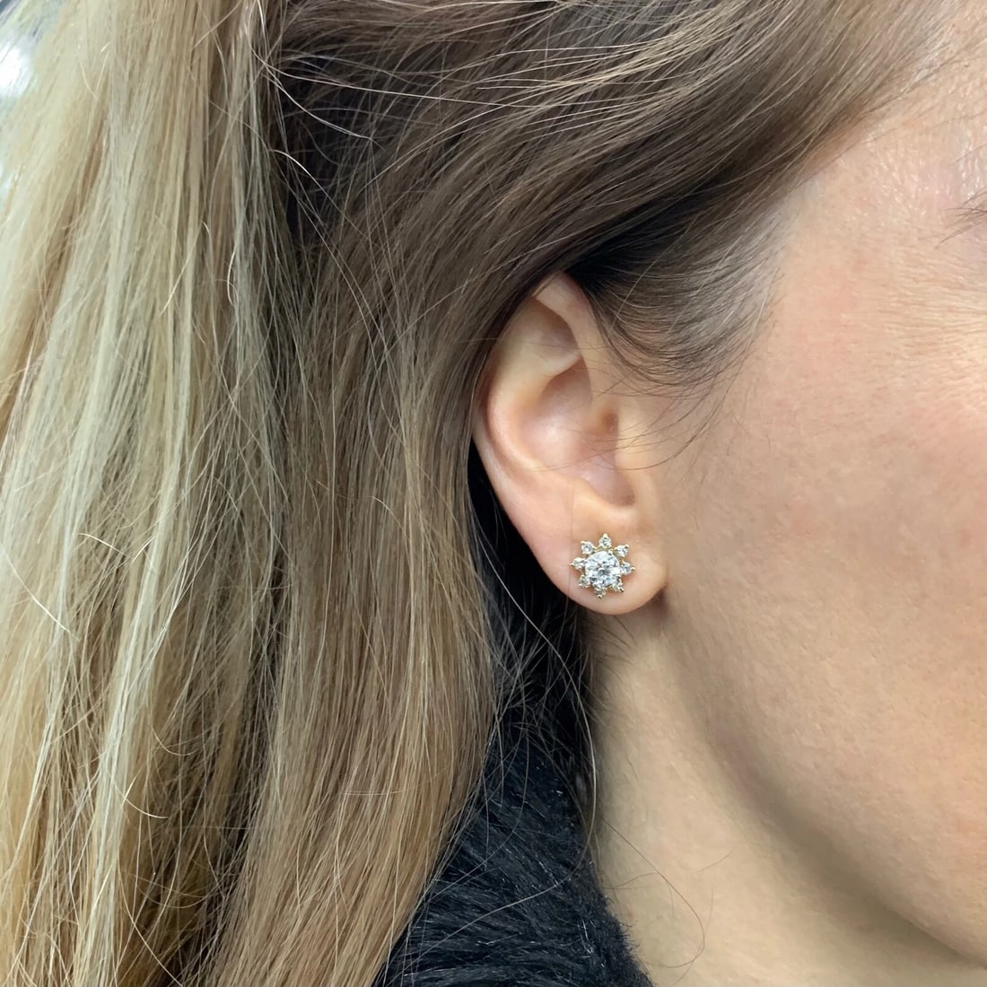 Star Diamond Halo Earring Jackets Enhancers 14K Yellow Gold for 1.50 CTW Studs - 6