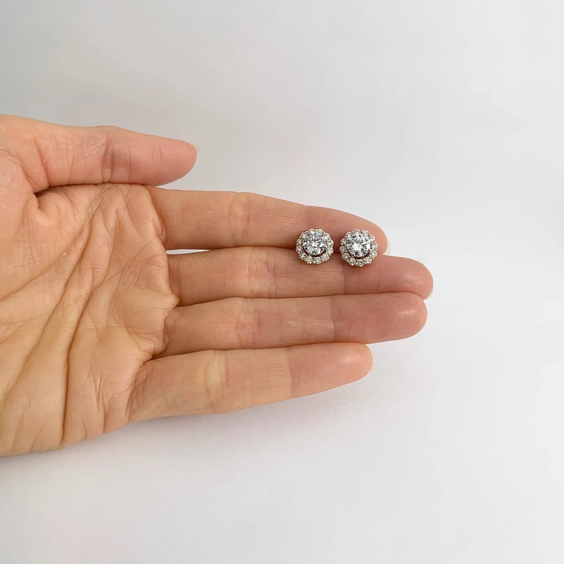 Round Diamond Halo Earring Jackets Enhancers 14K Rose Gold for 1.50 CTW Studs - 4