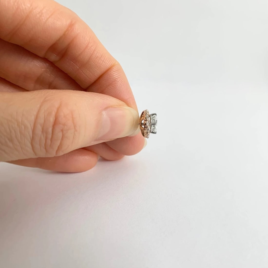 Round Diamond Halo Earring Jackets Enhancers 14K Rose Gold for 1.50 CTW Studs - 5