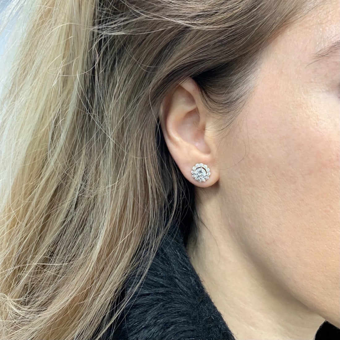 Round Diamond Halo Earring Jackets Enhancers 14K Rose Gold for 1.50 CTW Studs - 6